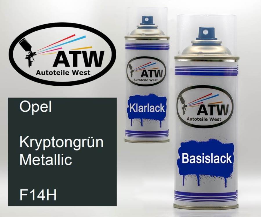 Opel, Kryptongrün Metallic, F14H: 400ml Sprühdose + 400ml Klarlack - Set, von ATW Autoteile West.